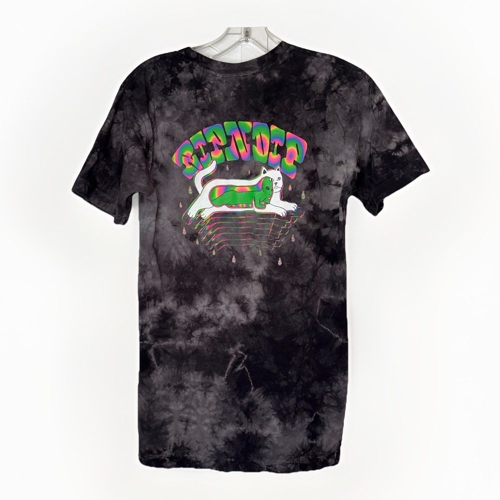 RIPNDIP Tie Dye Graphic Tee Shirt Adult Medium Psychedelic Alien Cat Tshirt